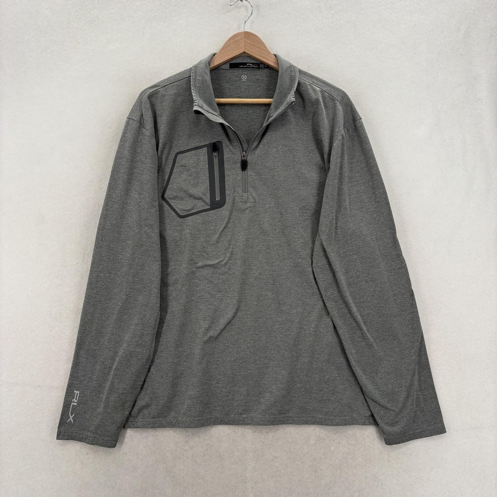 RLX Ralph Lauren Pullover Mens XL Gray 1/4 Zip Stretch Golf Top Performance Gym